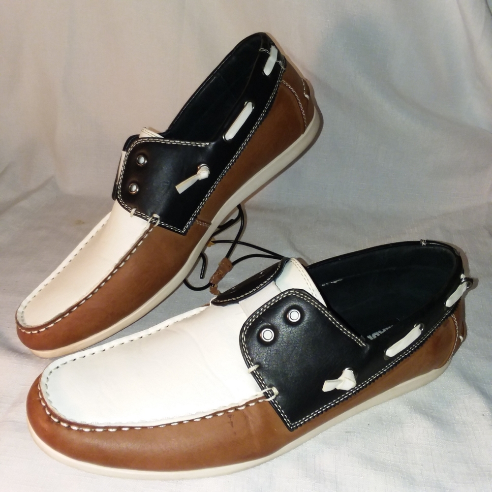 Steve Madden MADDEN BRIGGS Men's Boat Shoes Size 10.5 Slip-on Black White Brown
